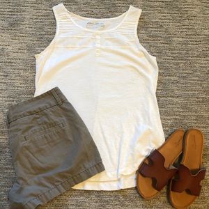 LOFT Khaki Shorts & Eddie Bauer Tank Outfit
